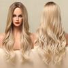 Long Wave Synthetic Wigs Ombre Black Blonde Wig with Side Bangs Heat Resistant Fiber Daily Party Hair Cosplay Wigs for Women