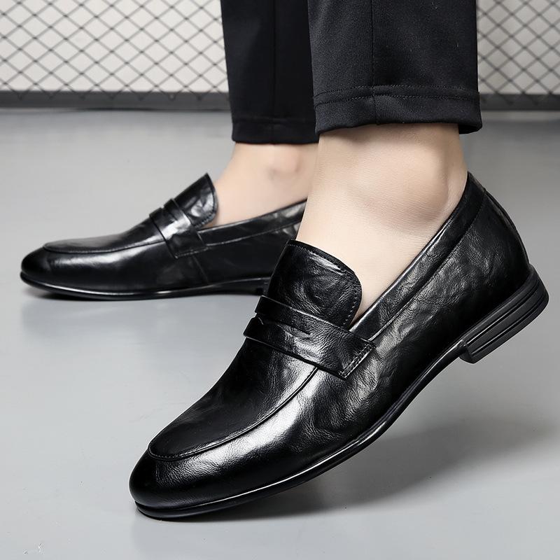 

Men s shoes 2025 new black casual men s leather shoes leather trend soft sole soft surface British business shoes men s 38