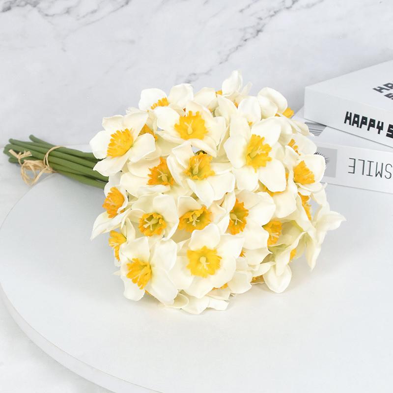 6pcs Artificial Narcissus Flower Bouquet Wedding Festival Party Daffodil Decor Home Garden Room Tabletop Fake Flower Decorations