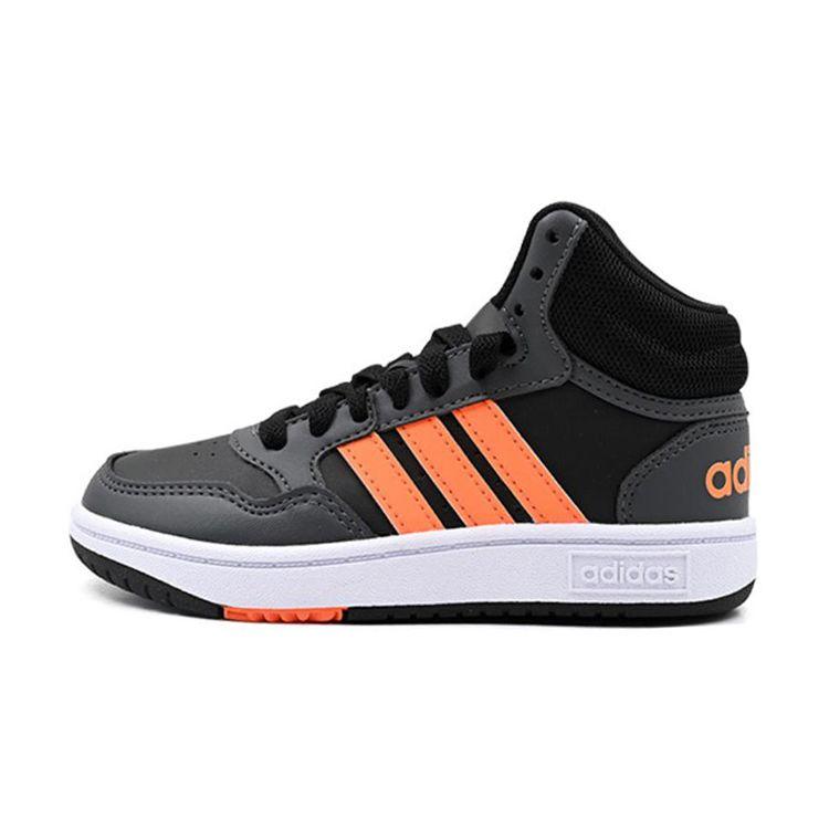 Adidas Neo Hoops 3.0 Mid K Fabric Casual Slip-Resistant Durable Mid-Top Kids Skate Shoes Kids Sneakers Black Orange HQ4492