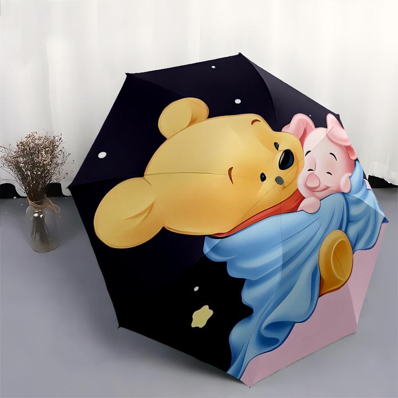 Pooh Piglet Automatic Opening and Closing Umbrella 8 Ribs Windproof Portable Folding Umbrella with Plastic Handle, Suitable for Casual and