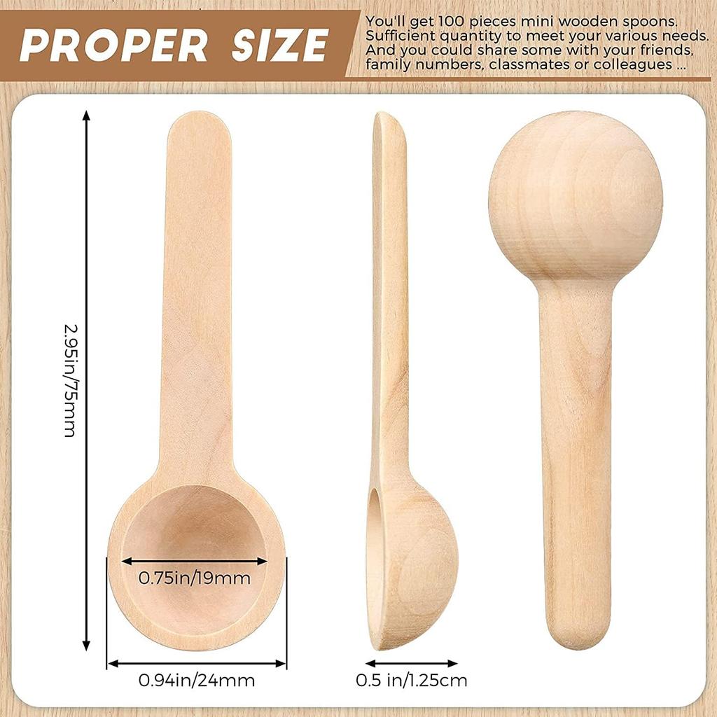 Mini-Gewürzlöffel aus Holz, 20er-Pack - 7,5 cm Salz Honig Kaffee Tee Zucker