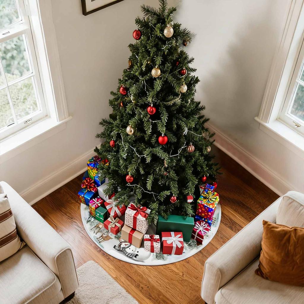 Christmas Tree Skirt Red Xmas Tree Ornaments, For Soft Plush Christmas Tree Mat With Snowy Pattern For Decorations Holiday Party 35 Inches