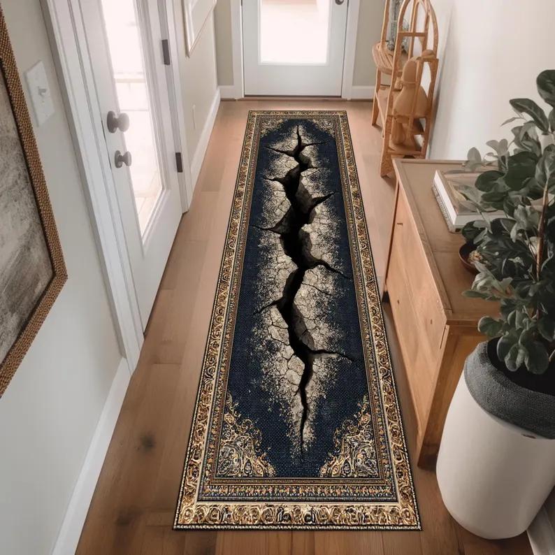 3D Visual Rock Stream Carpet Mat Non-slip Rug Home Decoration Canyon Natural Pattern Floor Mat for Living Room Corridor Decor