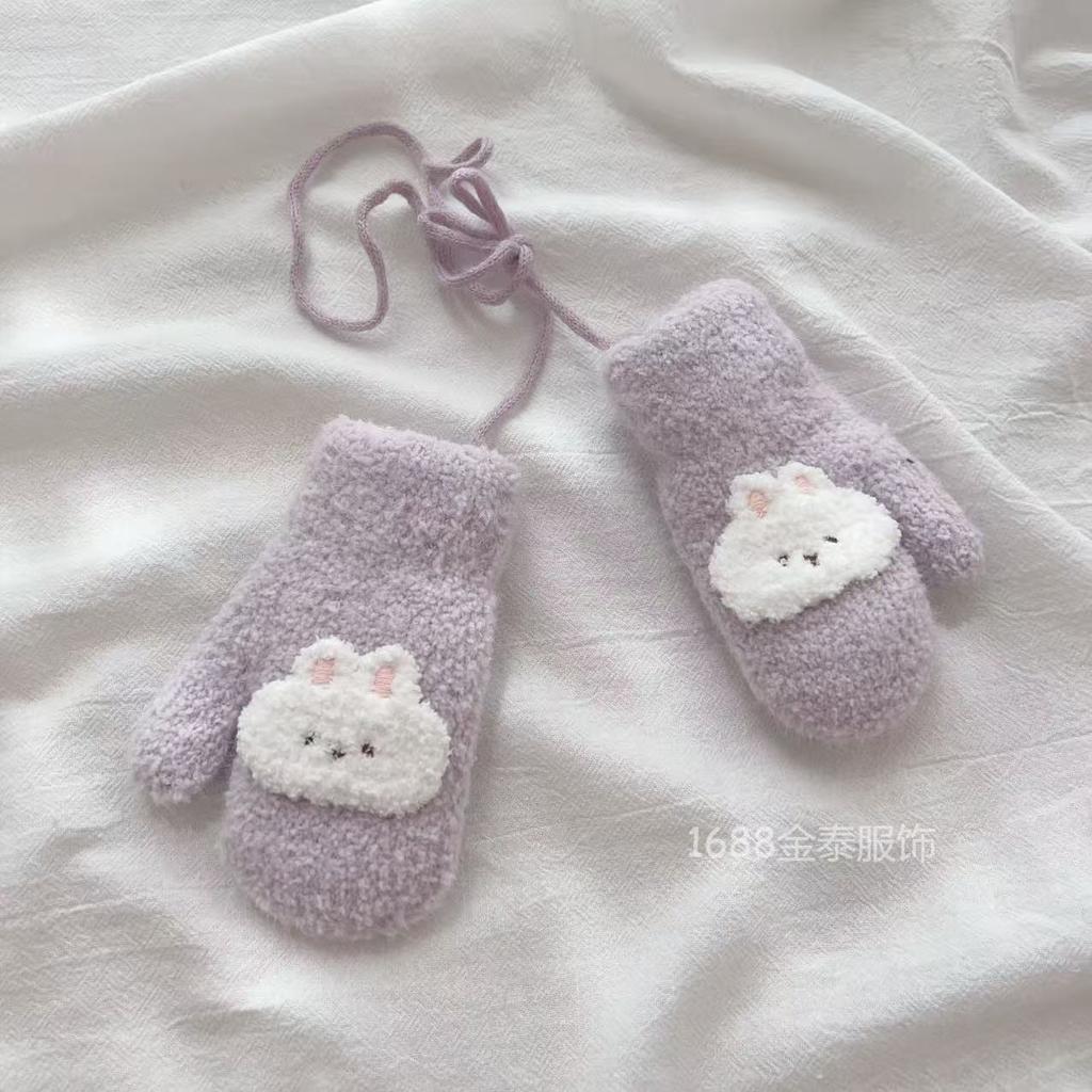 2-6 years old, Korean blogger, children's baby gloves, winter velvet warm bunny bear children's neck bag finger batch