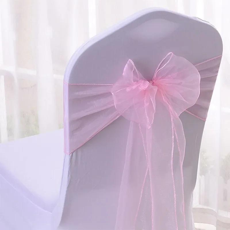 50pcs/100pcs Wedding Chair Sash Ties Crystal Organza Chair Bow Sash Knots For Party Event Banquet Decoration