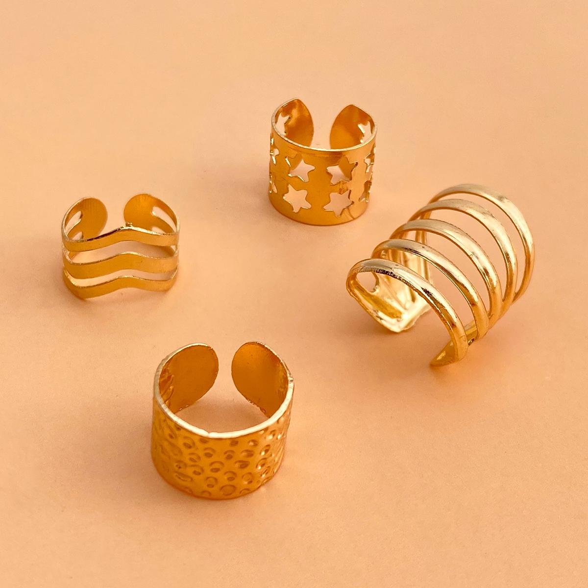 

4 шт. золотого цвета, звездные панк-заколки для ушей, геометрические полые серьги в стиле хип-хоп, ювелирные изделия для девочек 4pcs