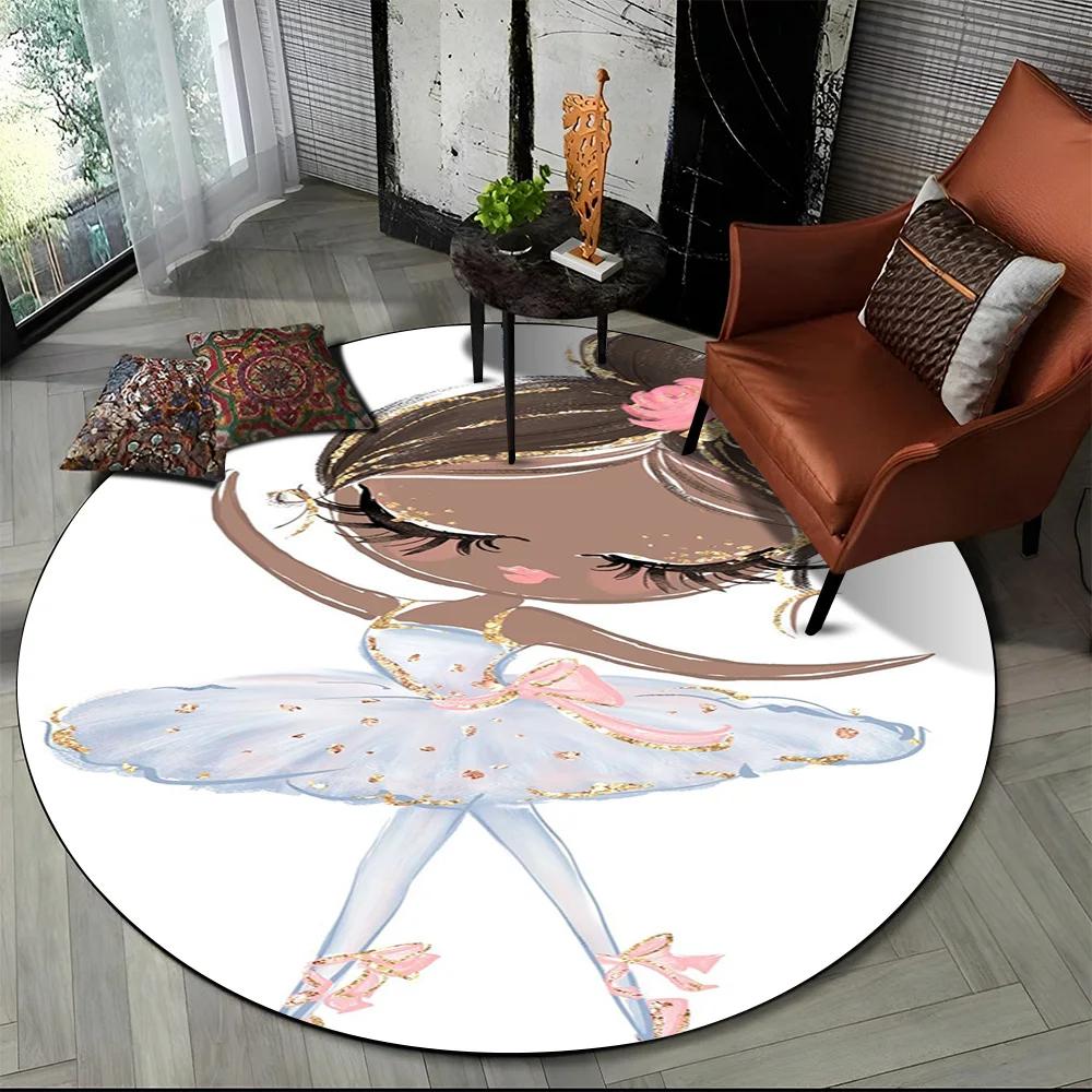 Cartoon Ballet Girl Round Carpet Fairy Ballerina Unicorn Rug for Living Room Bedroom Child Room Decor Doormat Non-slip Floor Mat