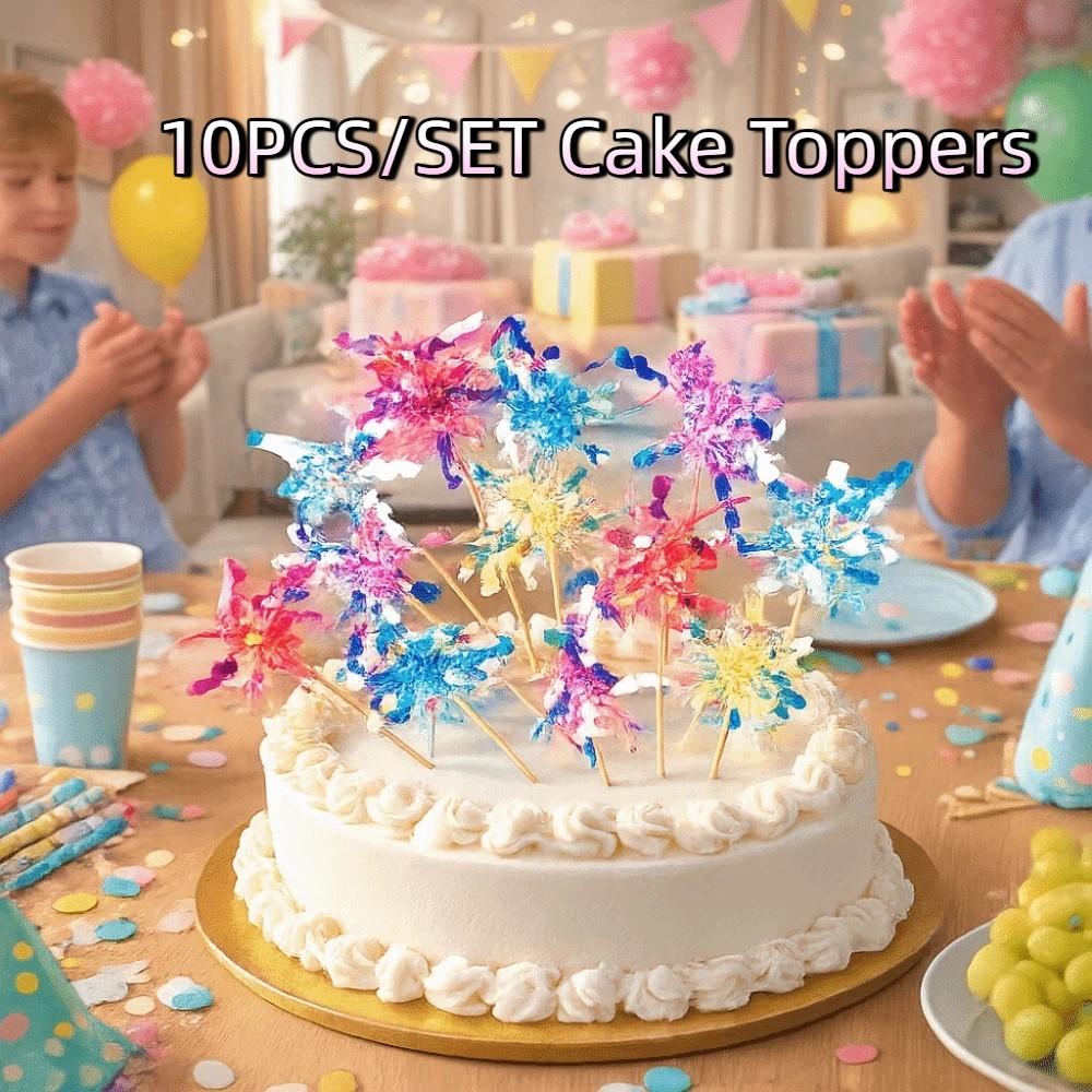 10 pieces Sparkle Foil Firework Cupcake Toppers Fireworks Tassels Cake Plugin  Party Supplies