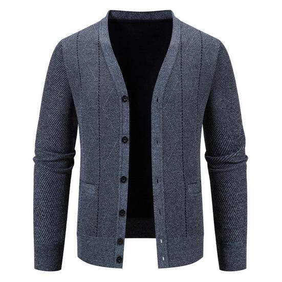 Men Knitting Cardigan V-Neck Long Sleeve Buttons Placket Sweater Jacket with Pockets Solid Color Autumn Winter Knitwear