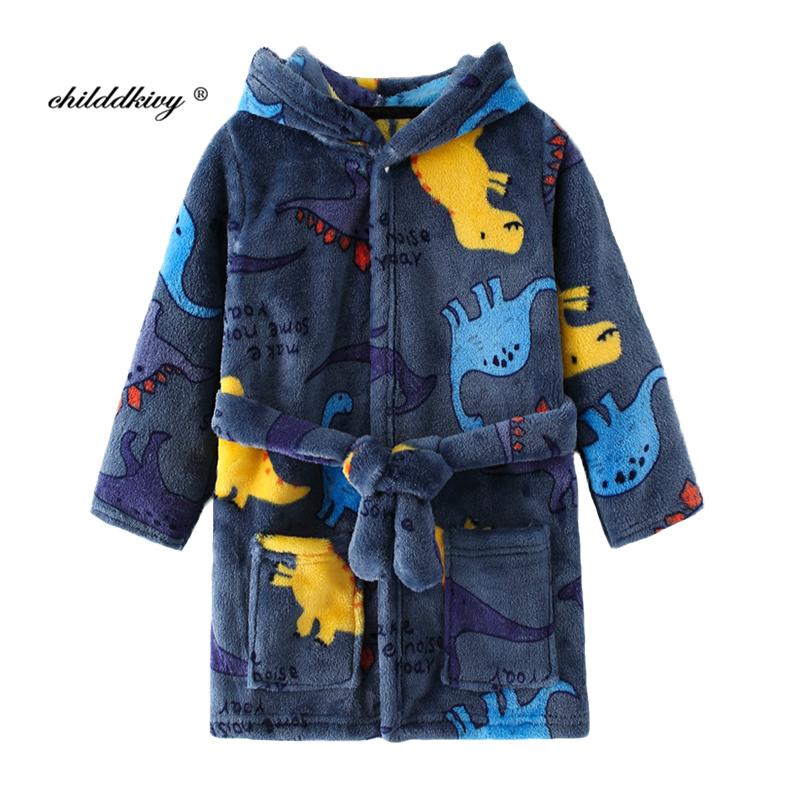 

Boy and Girls Flannel Pajamas Robe Autumn and Winter Children Sleepwear Soft Hooded Kids Homewear 2-8 Years 3T
