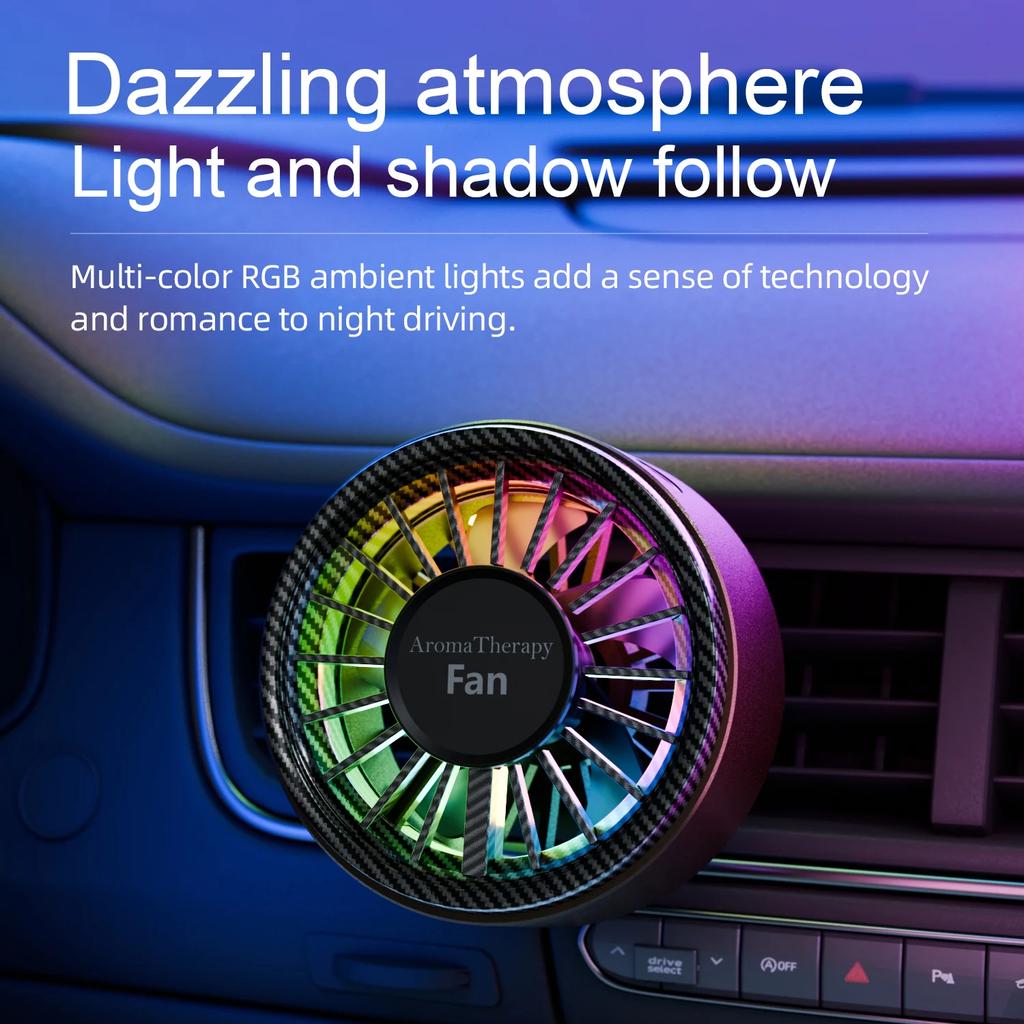 FC9 Car Aromatherapy Fan Mini Car Vent Fan USB Car Fan For Air Vent Portable With Colorful Light Scent Decoration For Truck RV