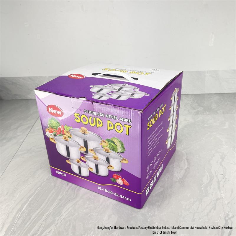 Grenzüberschreitendes 10-teiliges Edelstahl-Kochgeschirr-Set: Verdickte Milch- und Suppentöpfe, Ideales Geschenk