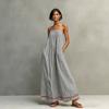 Women's Striped Spaghetti Strap Maxi Dress Loose Casual Sleeveless Long Dress with Pockets