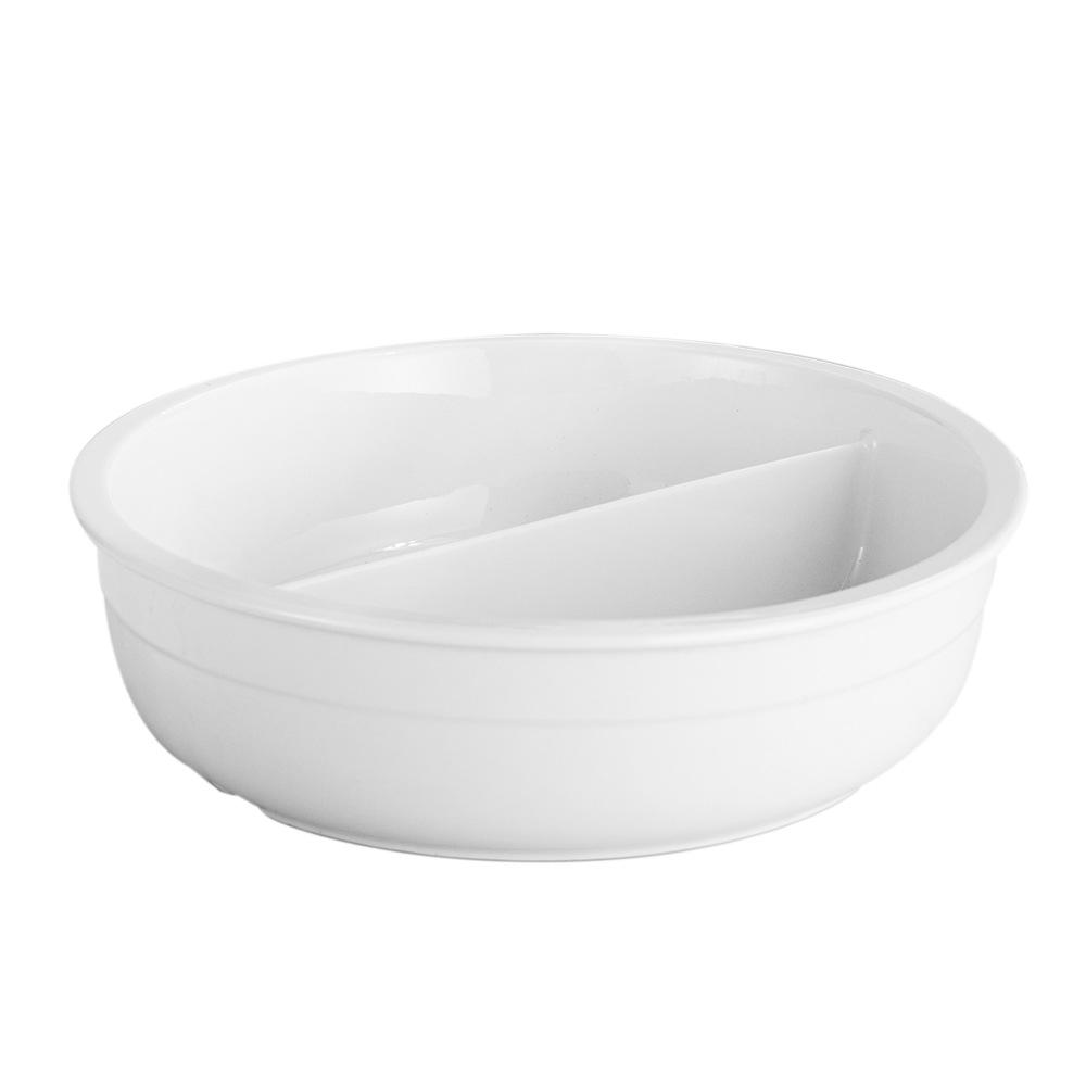 Round Ceramic Double Compartment Buffet Warmer Pot for Restaurants