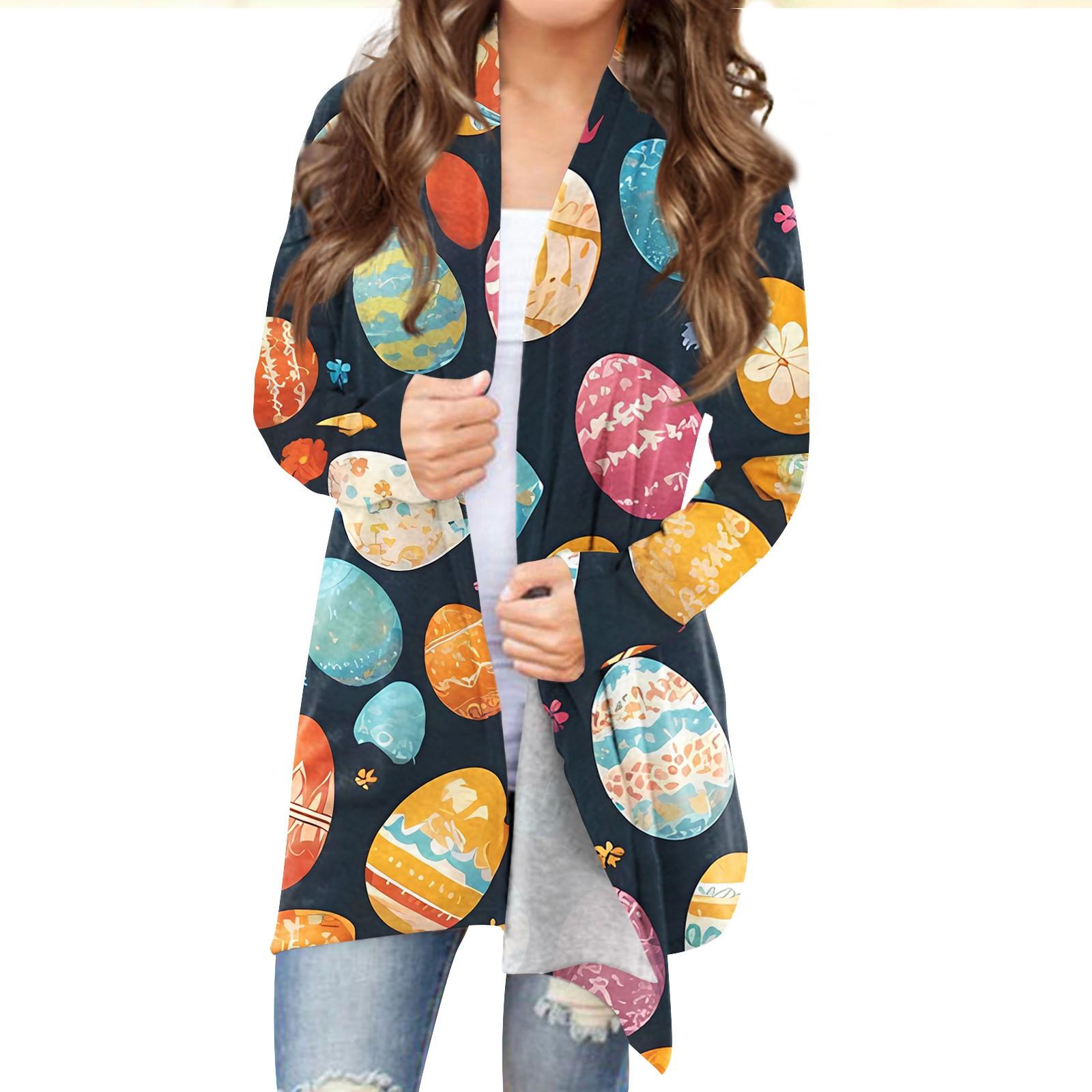 

Женский кардиган с пасхальным принтом и длинными рукавами спереди, легкая куртка с принтом XXXL тёмно-синий