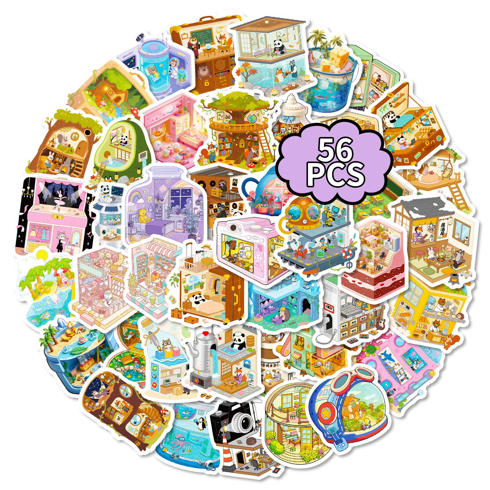 

56 Fantasy Fairy Tale Wind Mini Animal World Graffiti Stickers Water Cup Desktop Computer Decorative Stickers
