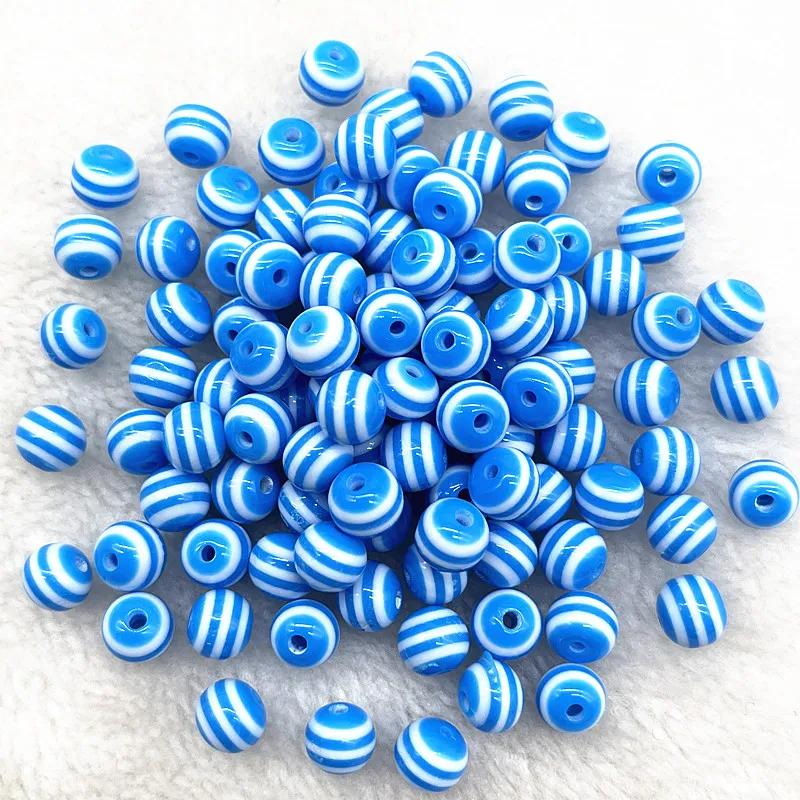8/10/12mm Round Resin Beads Stripe Spacer Beads for Jewelry Making Children Handcraft Department DIY Bracelet Accessories