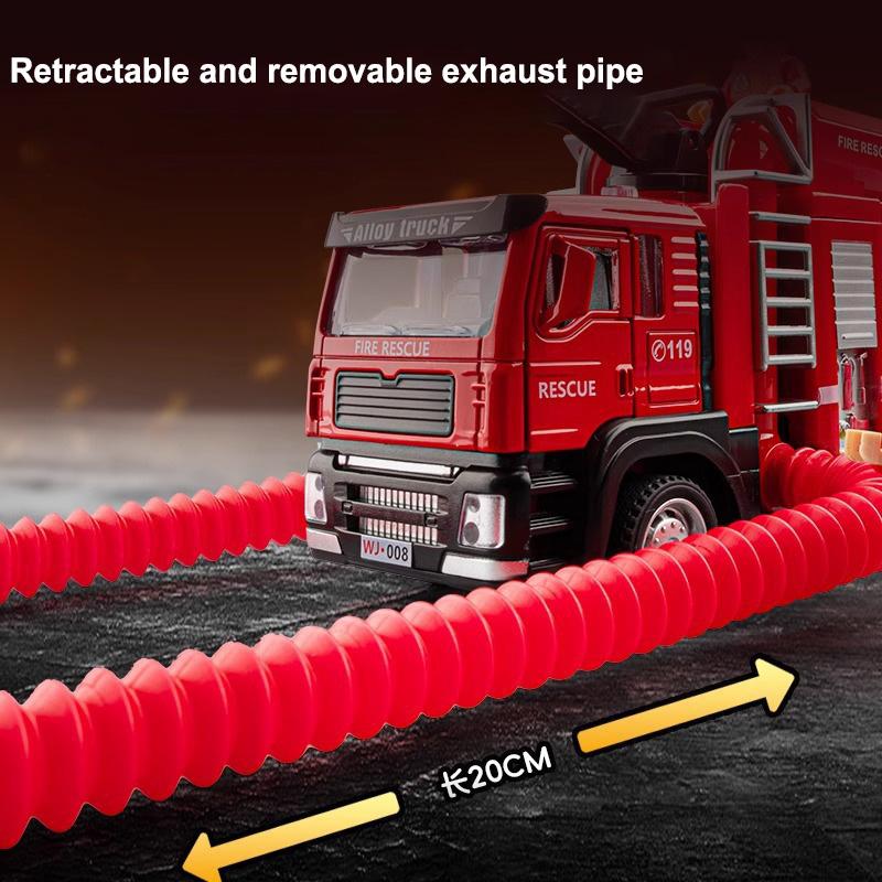 New Smoke Exhaust Fire Truck Die-cast Light Music Alloy Fire Truck Model Can Spray Water Ladder Rescue Truck Toy Children's Gift
