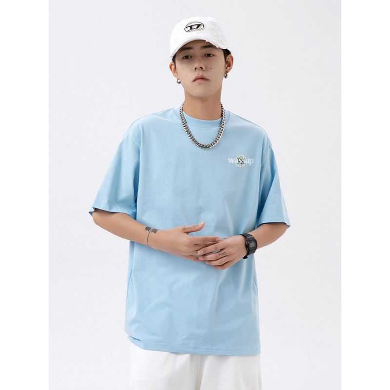 Wassup Rose Letter American Style Short-Sleeve T-Shirt for Men, Summer 24 New Heavyweight Street Couple T-Shirt Top