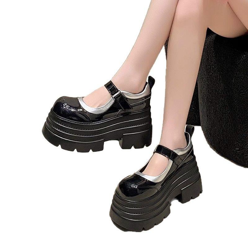 thick-soled women's spring new models, small height increase, small leather shoes, big head muffin women's single shoes