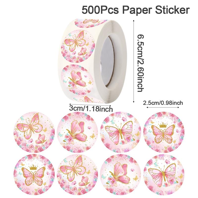 

500pcs/Roll Butterfly Stickers Labels Stamps Round Butterfly Multicolor Envelopes Cute Closure Wedding Party Decorations Sticker 2.5cm розовый