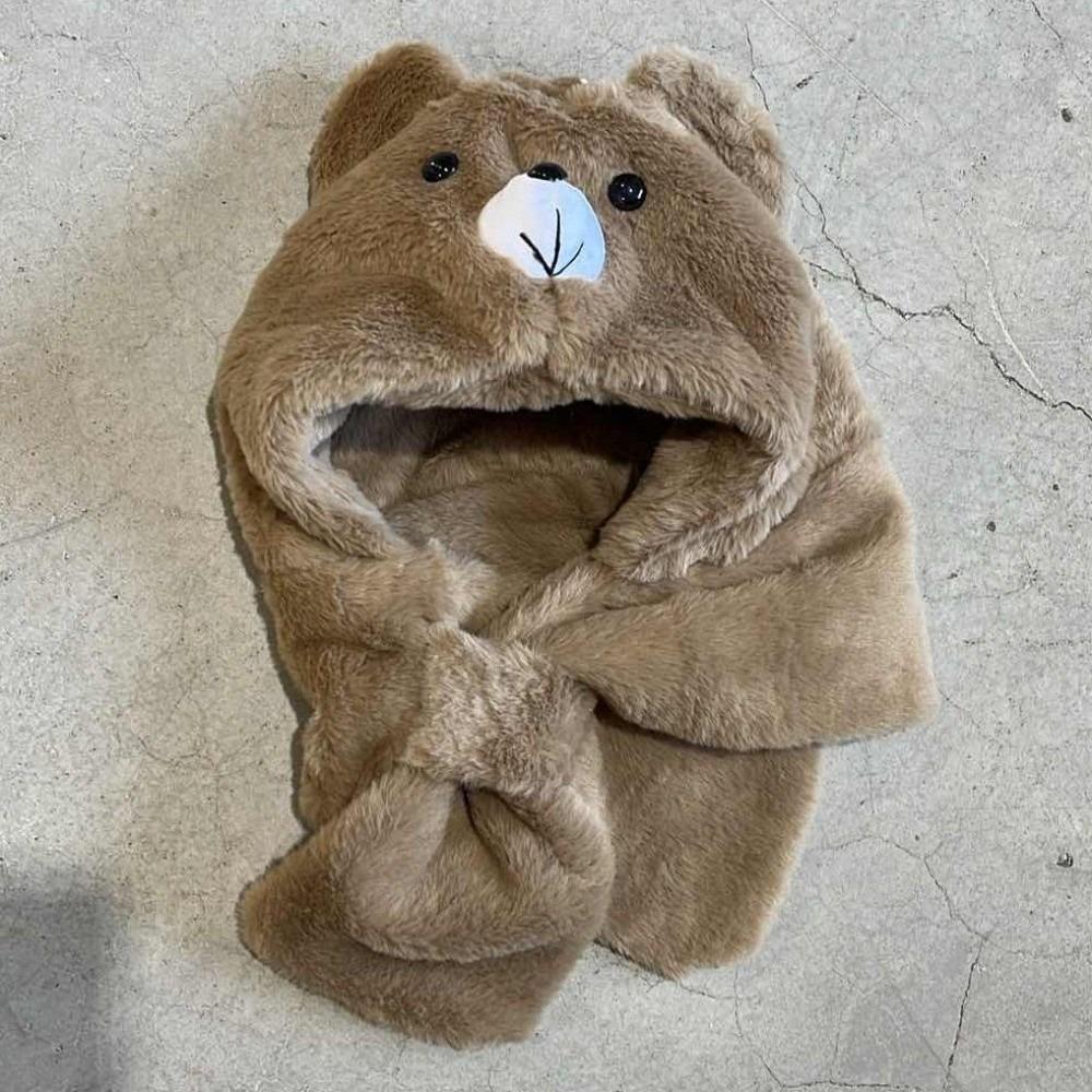 Thickening Kids Integrated Scarf Hat Soft Bear Earmuffs Hat Gift Winter Beanie Hat Outdoor Play