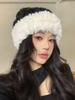 Wool hat autumn and winter women's versatile knitted bag head shows a small face and keeps warm, white plush plush cold hat big head circumference