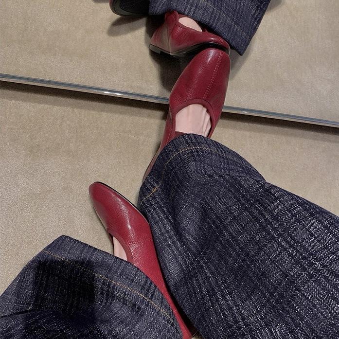 Grape Home~ Sheepskin Edition Autumn New French Round Head Elastic Belt Versatile Comfortable Mary Jane Flat Single Shoes Women