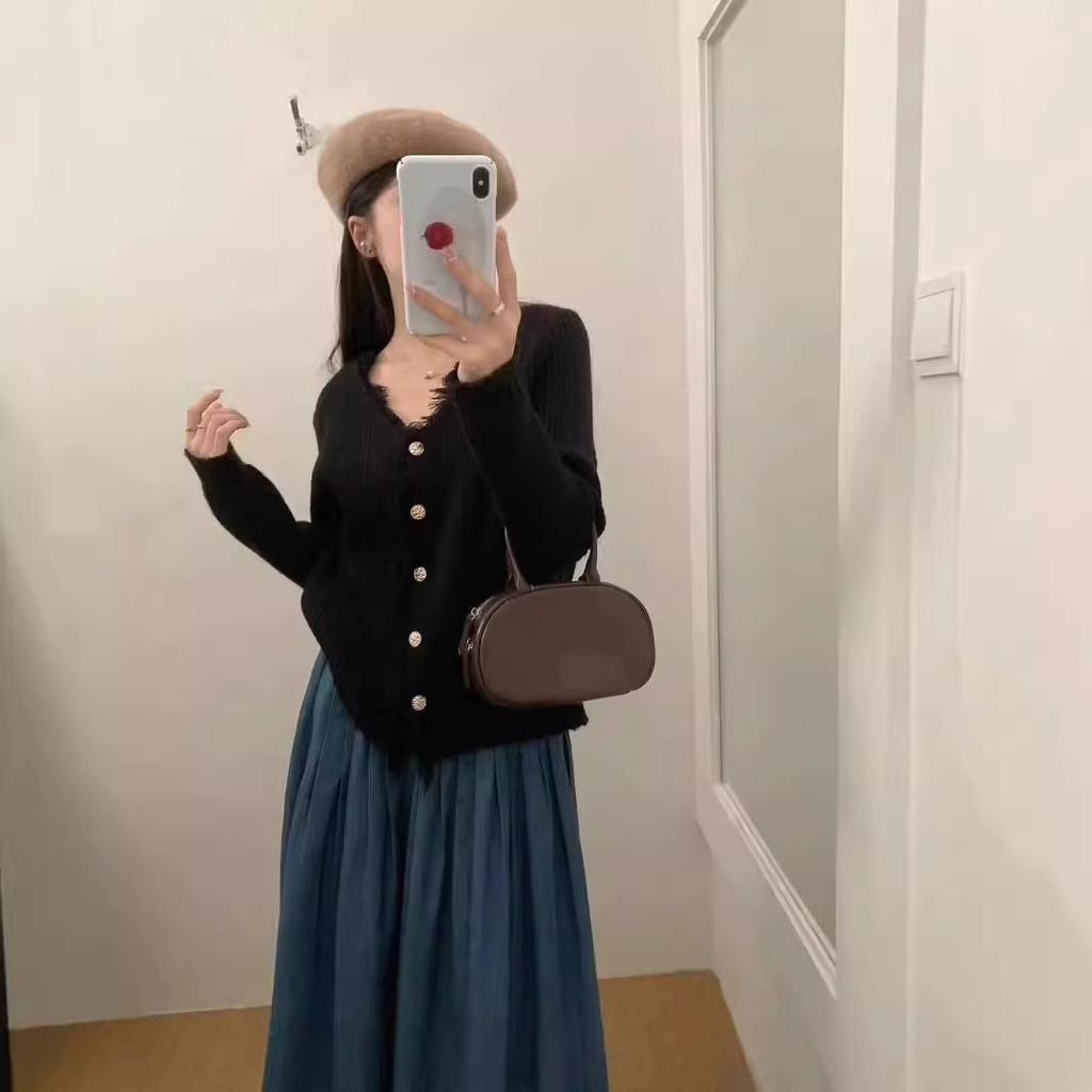 Hairy Edge Pit Striped Sweater for Women In Autumn and Winter Knitted Cardigan for Inner Wear Women's Versatile Slim Fit Top