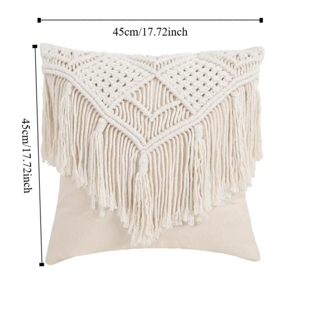 Home Decor Hand-woven Bohemian Macrame Pillow Cover with Tassel Pastoral Sofa Cushion Cover Washable Square Pillowslip Bedroom