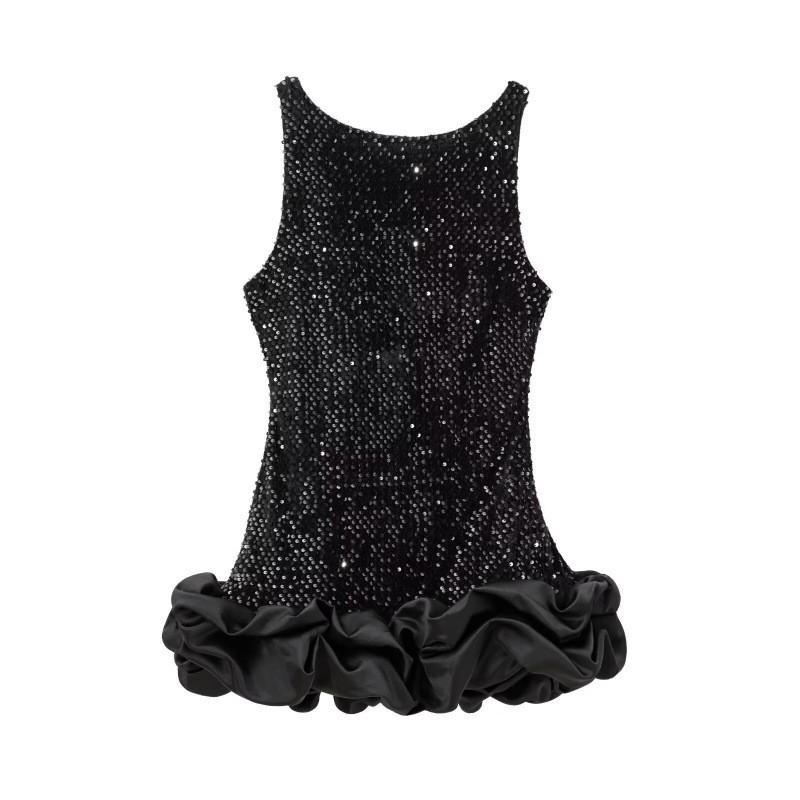 Sequin Sleeveless Slip Mini Dress A-line Flared Hem Party Outfit