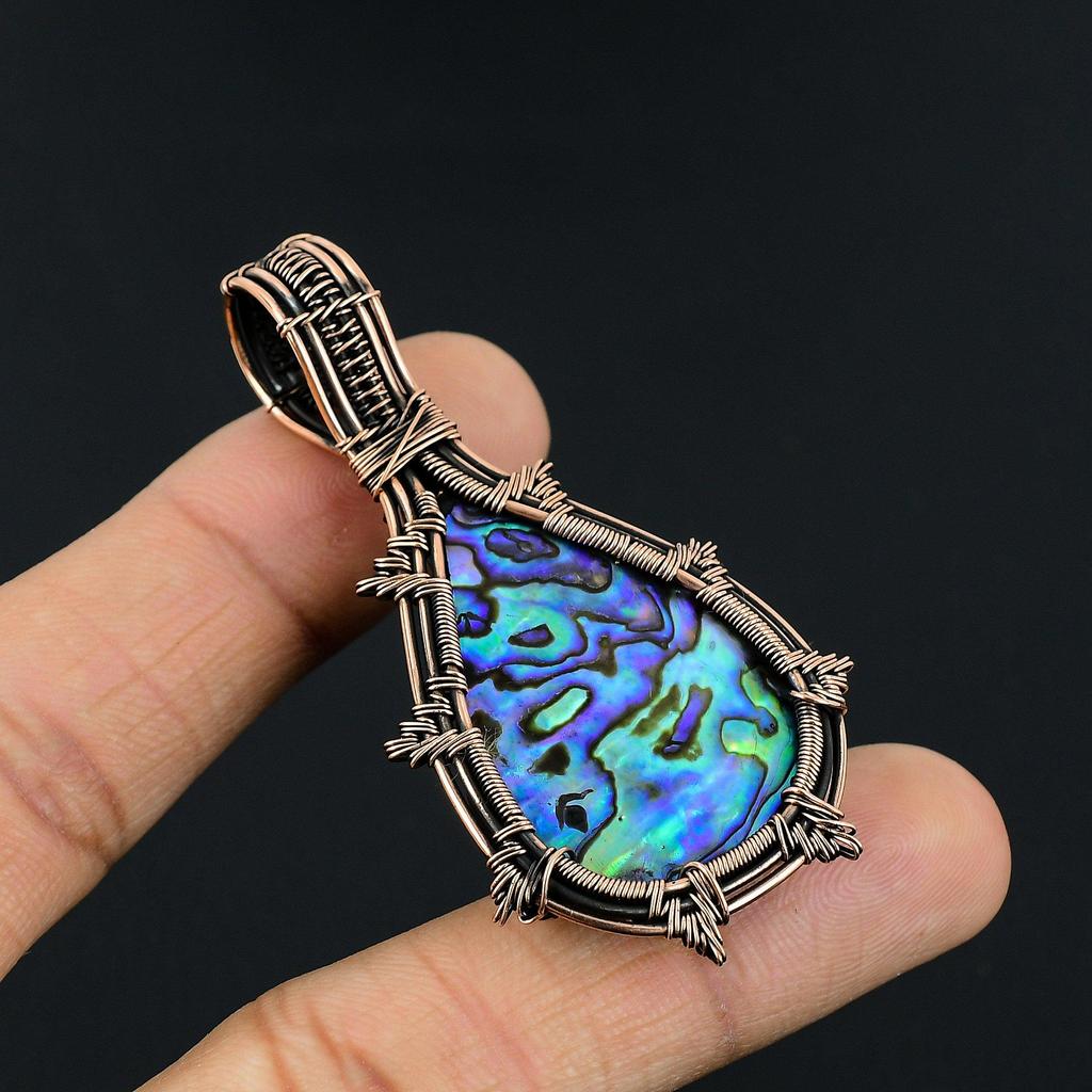 Abalone Shell 999 Copper Wire Wrapped Pendant, Handmade Gemstone Pendant Jewelry, Gifts For Wife Brand New Pendant