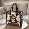 Cool Samurai Skull Pattern Tote Bag Trendy Street Style Daily Use Portable Shopping Handbag
