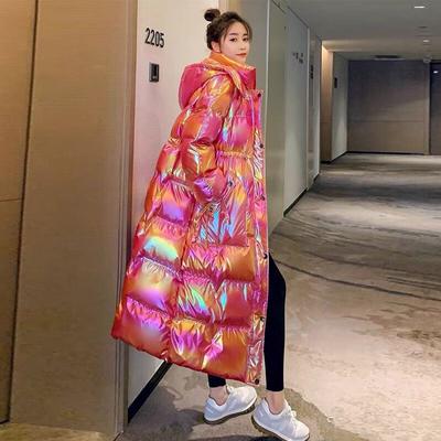 Ropa de algodón para mujer, nueva chaqueta acolchada gruesa hasta la rodilla, colorida