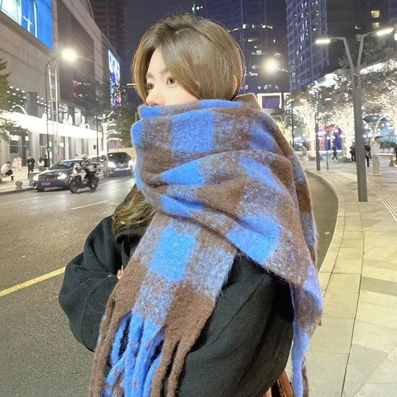 New Popular Scarf Women Thickened Colorful Plaid Tassel Warm Neck Shawl Fashionable and Versatile Outwear Female