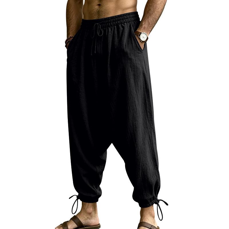 Zomer Heren Drop Crotch Harembroek Elastische Taille Trekkoord Manchet Wijde Casual Broek High Street Casual Broek
