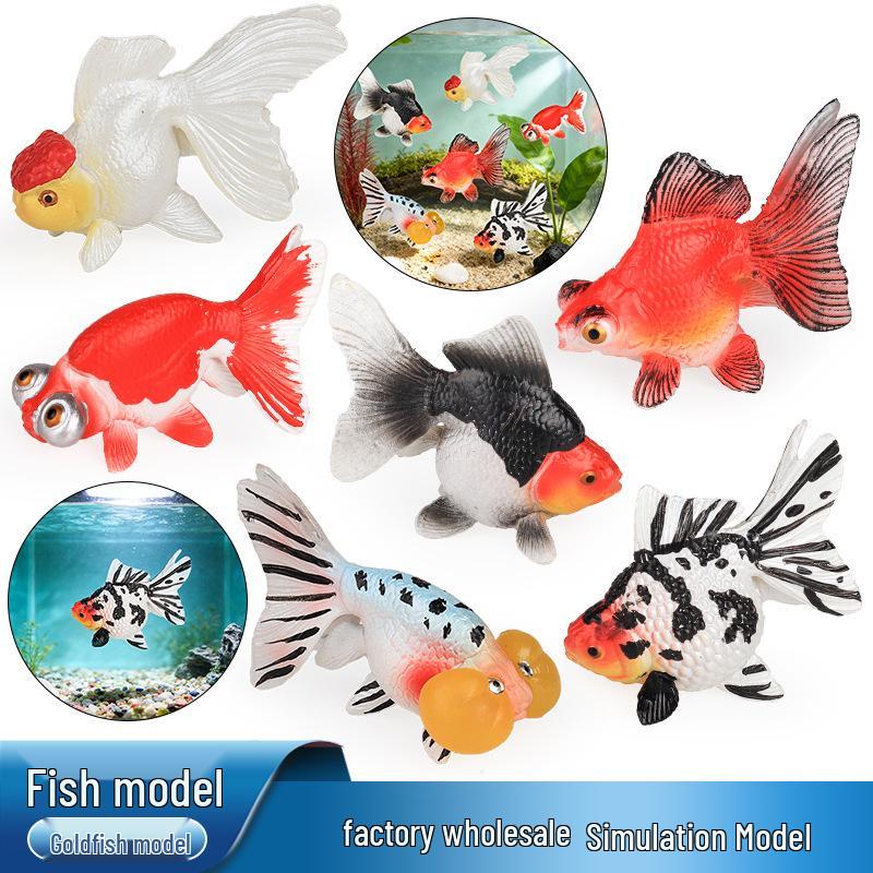 Children's Realistic Goldfish Tank Ornaments - Red-Capped and Gilded Skygazing Design