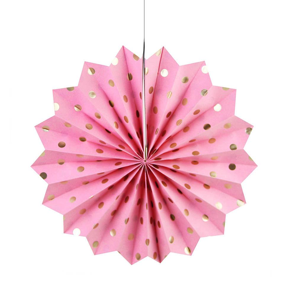 12 Inches Stamping Flower Fan With Golden Dot Fold Paper For Wedding Party Backdrop Shopwindow Hanging Ornaments Decoration Supplies