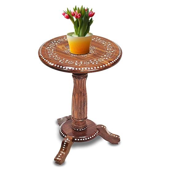 60.96cm Wooden Round Beautiful Design Carved Side Table Coffee  Table Outdoor Table