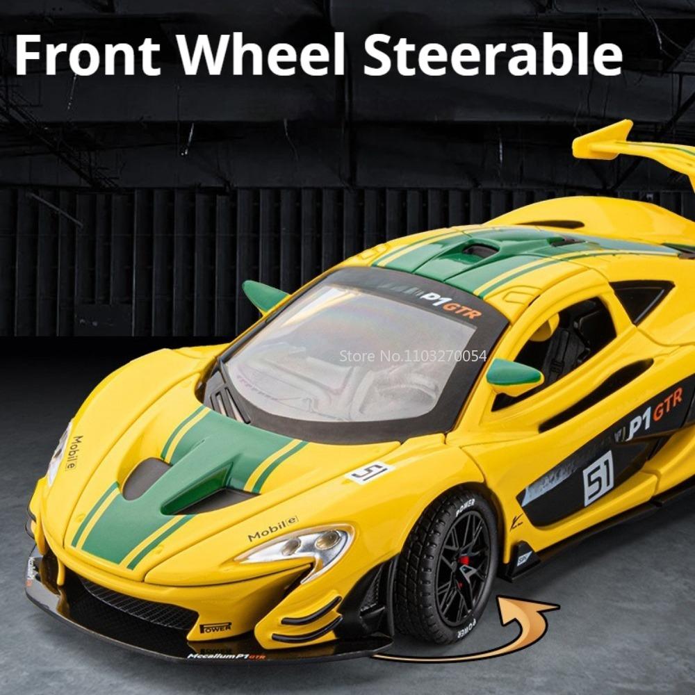 1/22 McLaren P1 GTR Modelo Coches Juguete Aleación Fundición a Presión Coche Deportivo 3 Puertas Que Se Pueden Abrir Sonido Luz Retroceso Modelo Decoración Festival Regalo