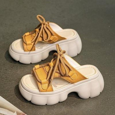 Fashion Thick-soled Flip-flops Women's Summer New Round Head Thick Heel Strap Increase Non-slip Slippers