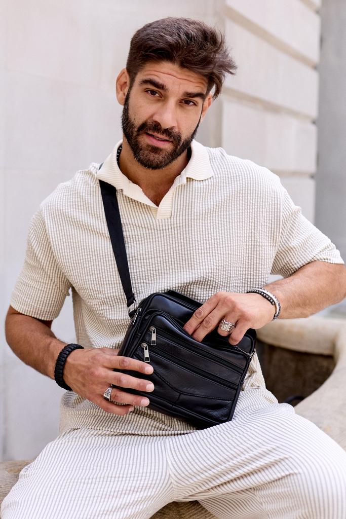 Bolsa de couro masculina R-13204-M-3877 Preta