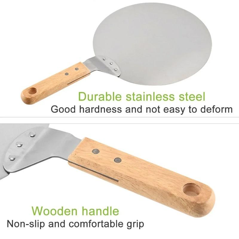 10 inch stainless steel wooden handle pizza shovel Round heat-resistant wooden handle large round shovel Baking pastry tools