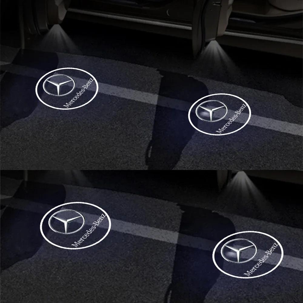 

C200 E300 2026 Hot 4pcs Auto Badge Door Decoration Lamp Welcome Lights Wireless Laser Projector For Mercedes Benz AMG W204 W205