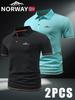 2pcs NORWAY Patterned Men's Polo Shirts - Short-Sleeved & Color-Blocking, Men's Business Casual T Shirts Breathable for Spring And Summer