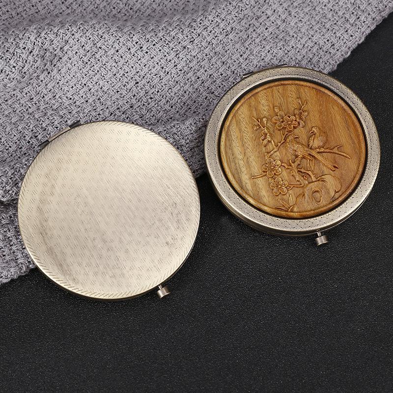 Portable Green Sandalwood Folding Vanity Mirror - Exquisite Round Design, 5 Styles Available