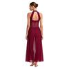 Women Lyrical Dance Unitard Glitter Rhinestone Halter Backless Sheer Waist Tight Pants Mesh Layer Jumpsuit Flowing Dancewear for Stage Performance