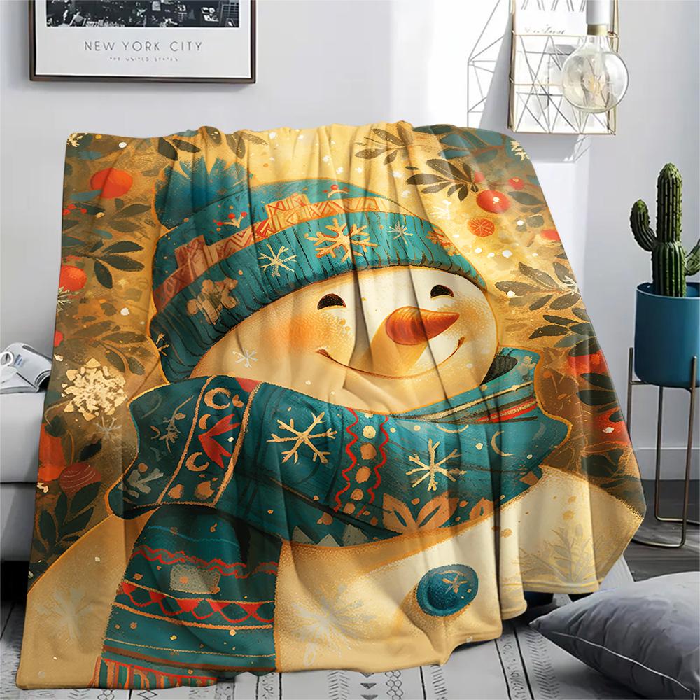 Snowman Print Flannel Blanket, High Quality Comfortable for All Seasons, Home Decor, Warmth and Comfort, Perfect for Christmas Gifts