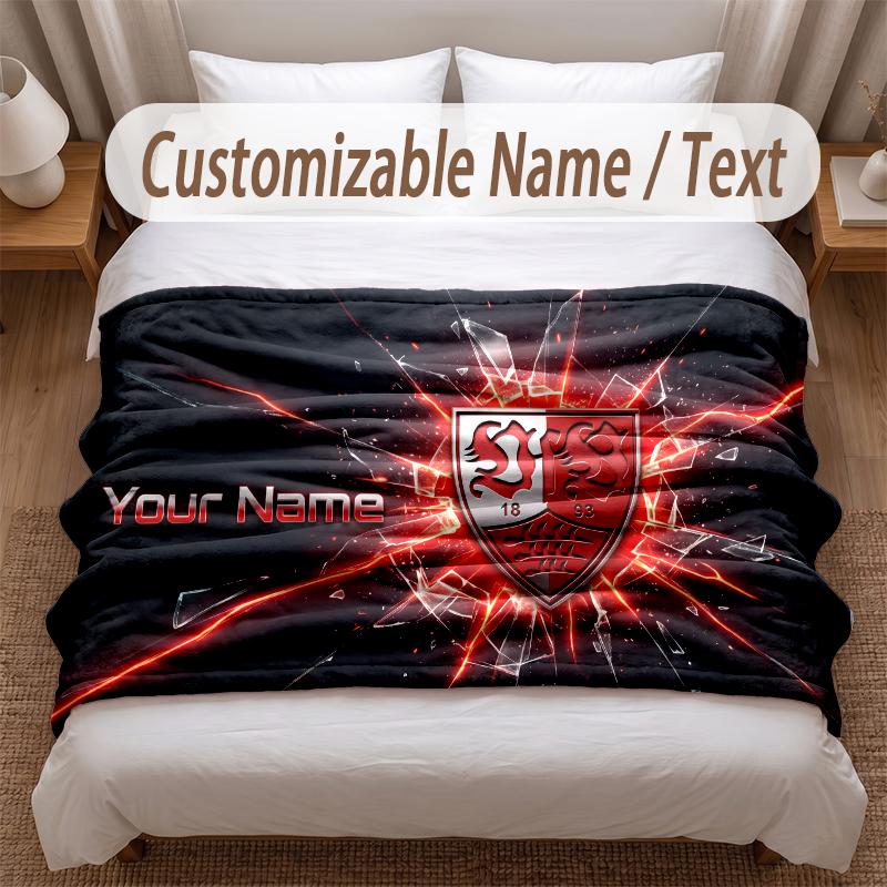 VfB Stuttgart FC Printed Flannel Blanket Custom Name Text Soft Warm Throw For Bedroom Holiday Gift